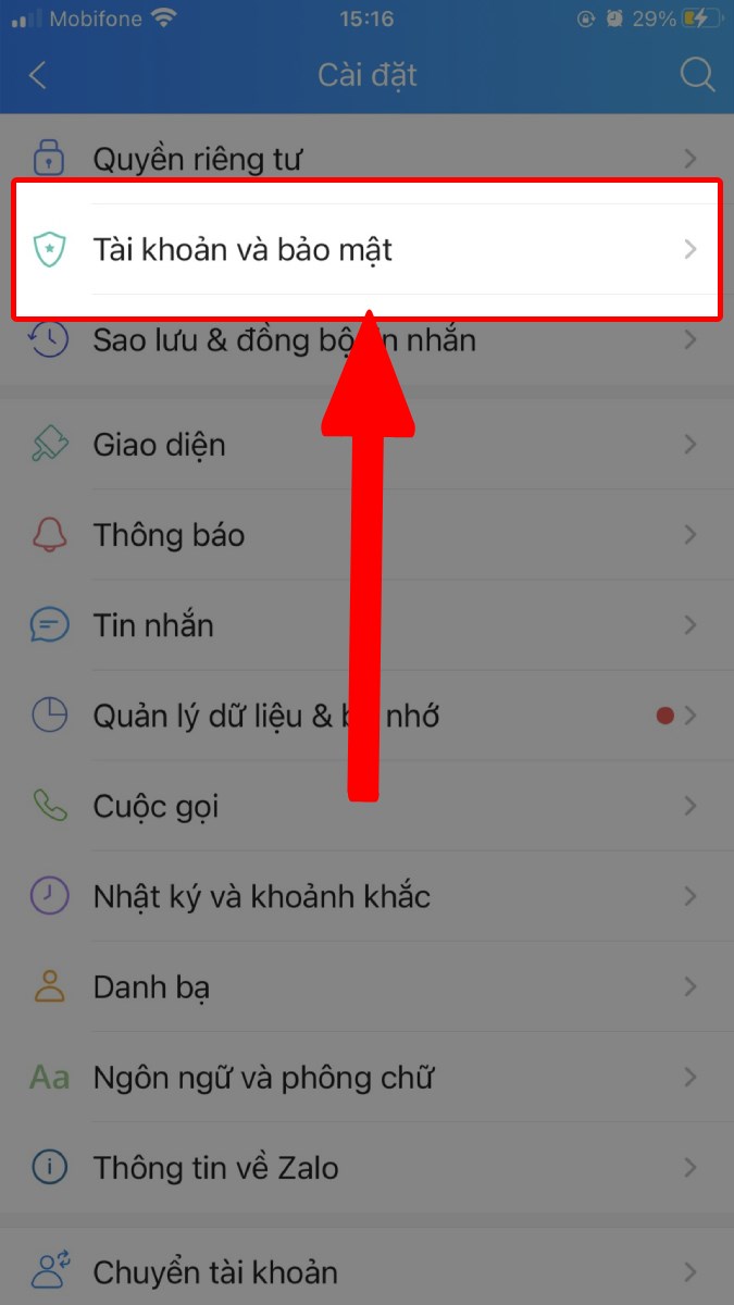 Chọn mục Tài khoản và bảo mật Chọn mục Tài khoản và bảo mật