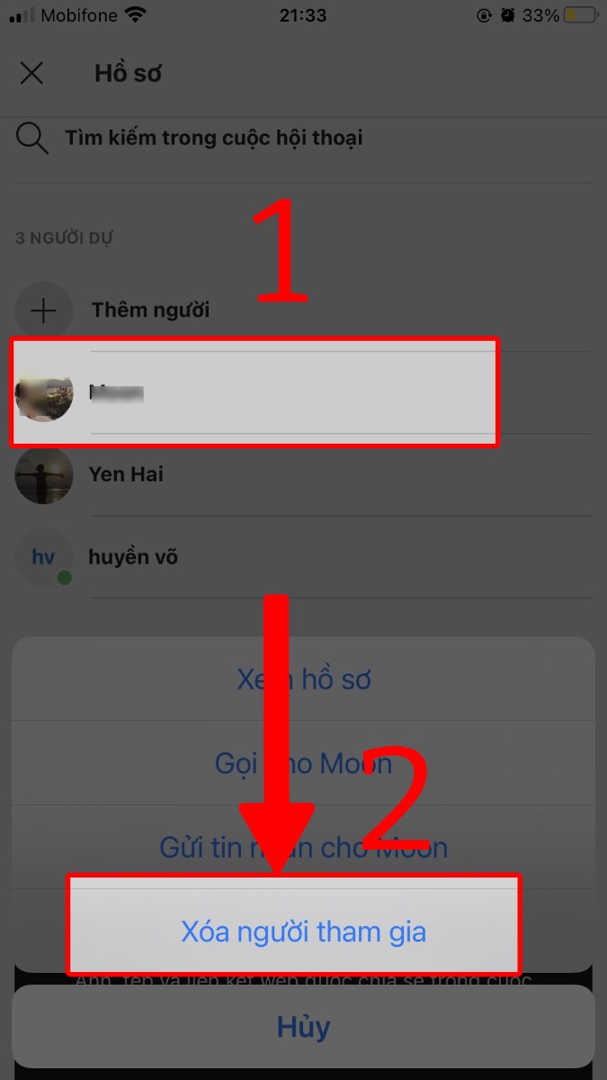 Chọn tên thành viên tham dự và nhấn Xóa người tham gia Chọn tên thành viên tham dự và nhấn Xóa người tham gia