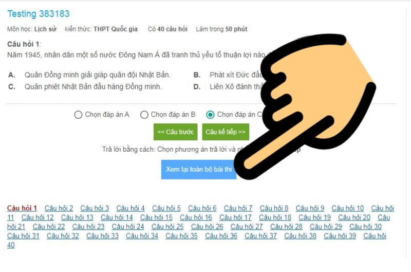 Nhấn nút Xem lại toàn bộ bài thi Nhấn nút Xem lại toàn bộ bài thi