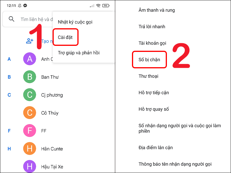 Cài đặt chặn số điện thoại bị chặn trên Android