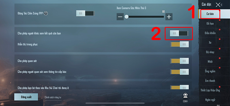 Tắt cho phép xem kết quả trong PUBG