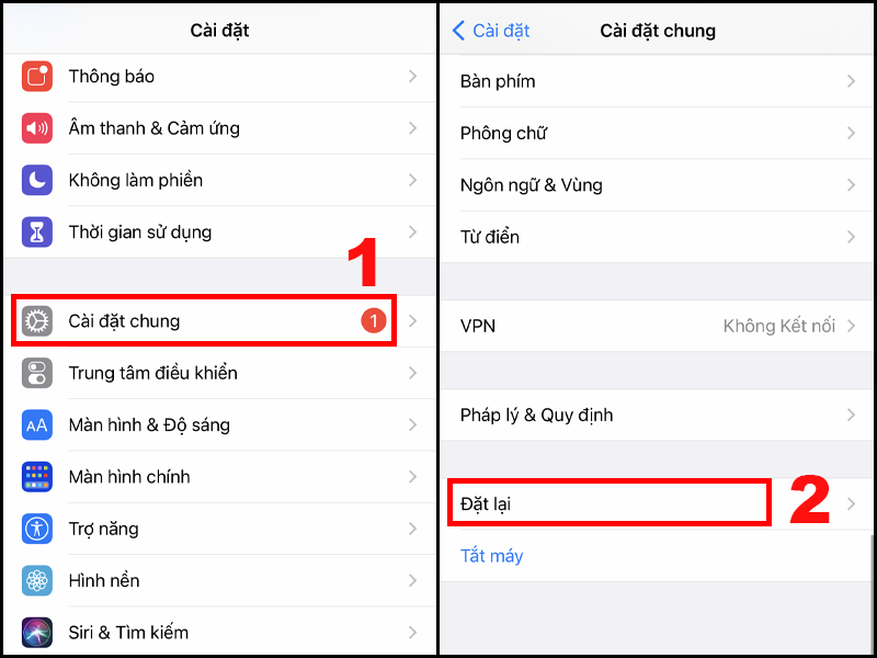 Chọn Đặt lại