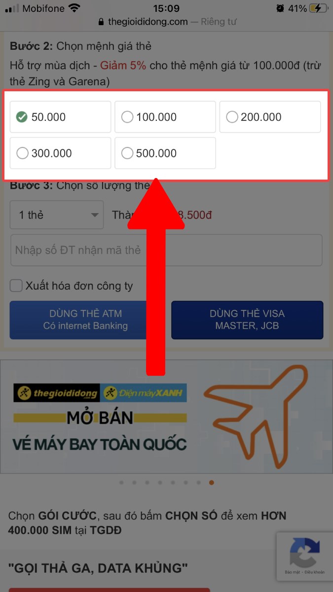 Chọn mệnh giá thẻ Chọn mệnh giá thẻ