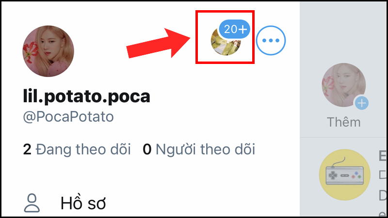 Ảnh đại diện tài khoản hiện ở góc phải
