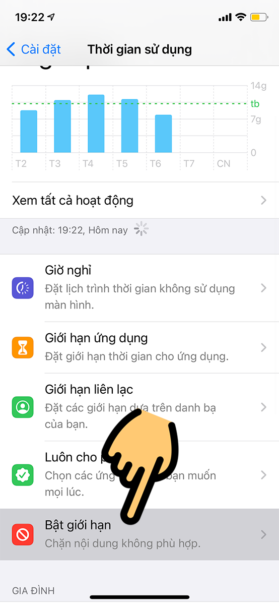 Kéo xuống chọn Bật giới hạn Kéo xuống chọn Bật giới hạn