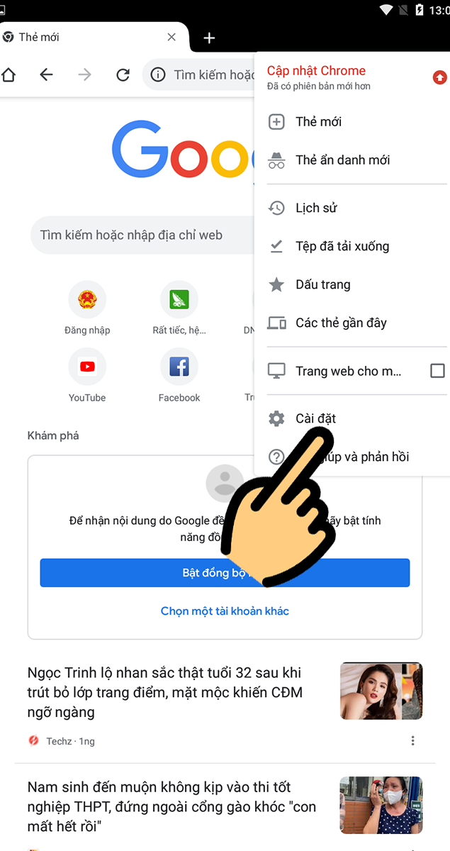 Chọn Cài đặt Chọn Cài đặt