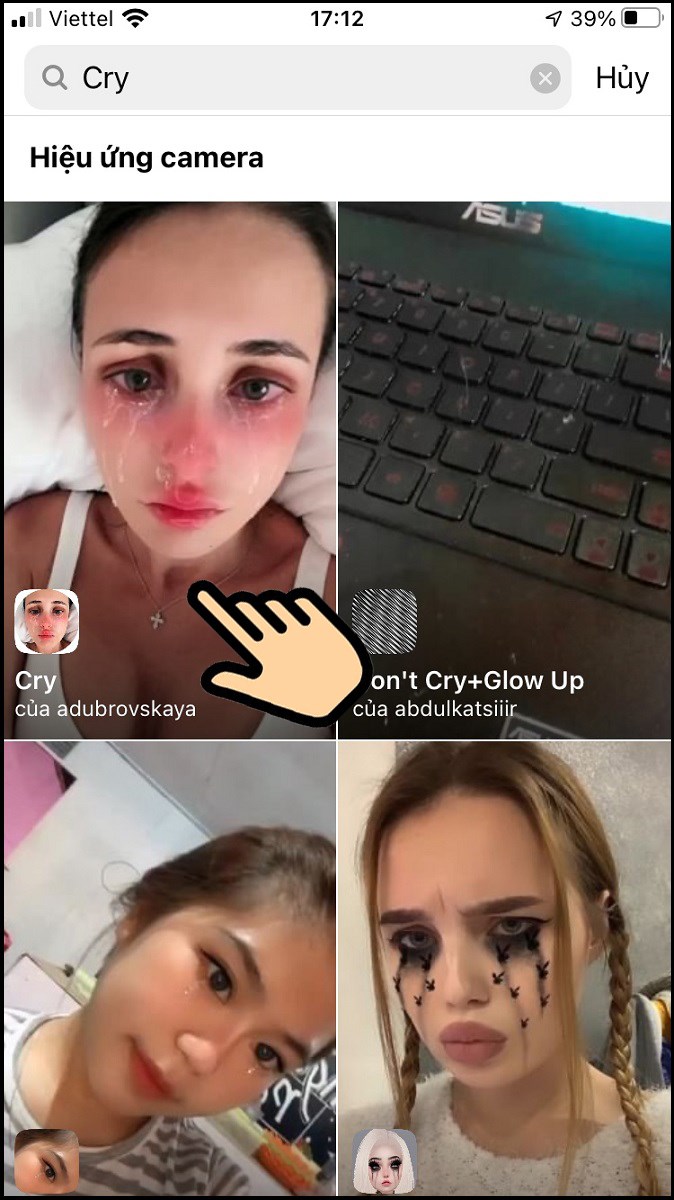 Gõ Cry, chọn Cry hiệu ứng khóc Gõ Cry, chọn Cry hiệu ứng khóc