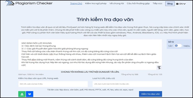 Giao diện trực tuyến của Plagiarism Checker X Giao diện trực tuyến của Plagiarism Checker X