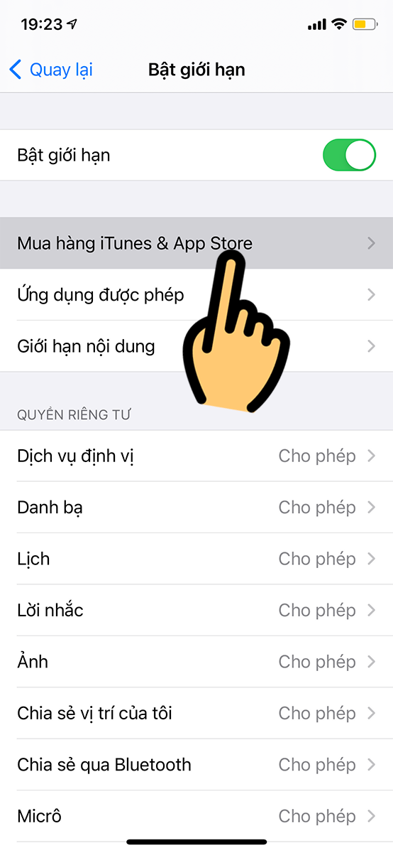 Chọn Mua hàng iTunes & App Store Chọn Mua hàng iTunes & App Store