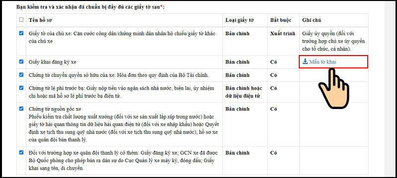 Tick xác nhận từng loại giấy tờ đã chuẩn bị Tick xác nhận từng loại giấy tờ đã chuẩn bị