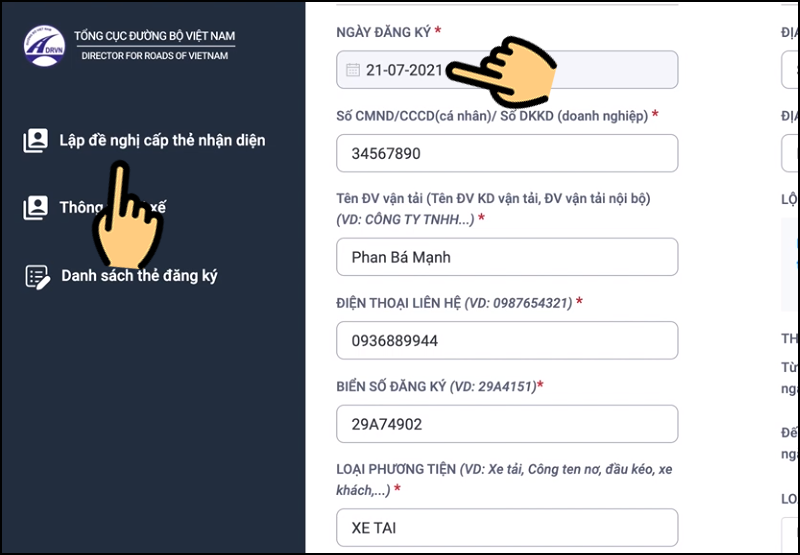 Chọn mục Lập đề nghị cấp thẻ nhận diện Chọn mục Lập đề nghị cấp thẻ nhận diện