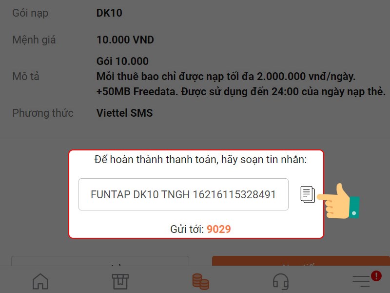 Nhắn tin theeo cú pháp để hoàn thành thanh toán Nhắn tin theeo cú pháp để hoàn thành thanh toán