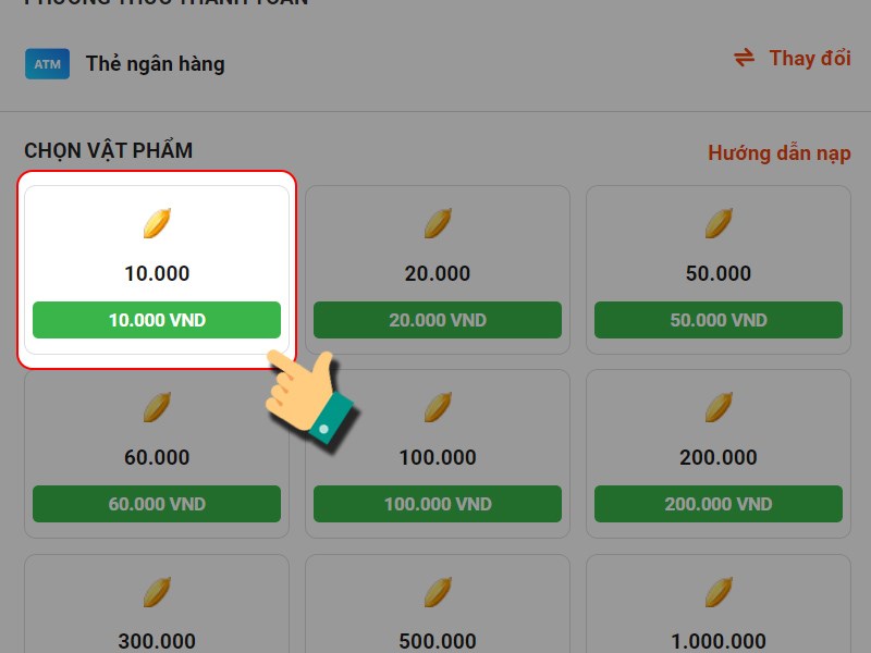Chọn gói nạp Chọn gói nạp