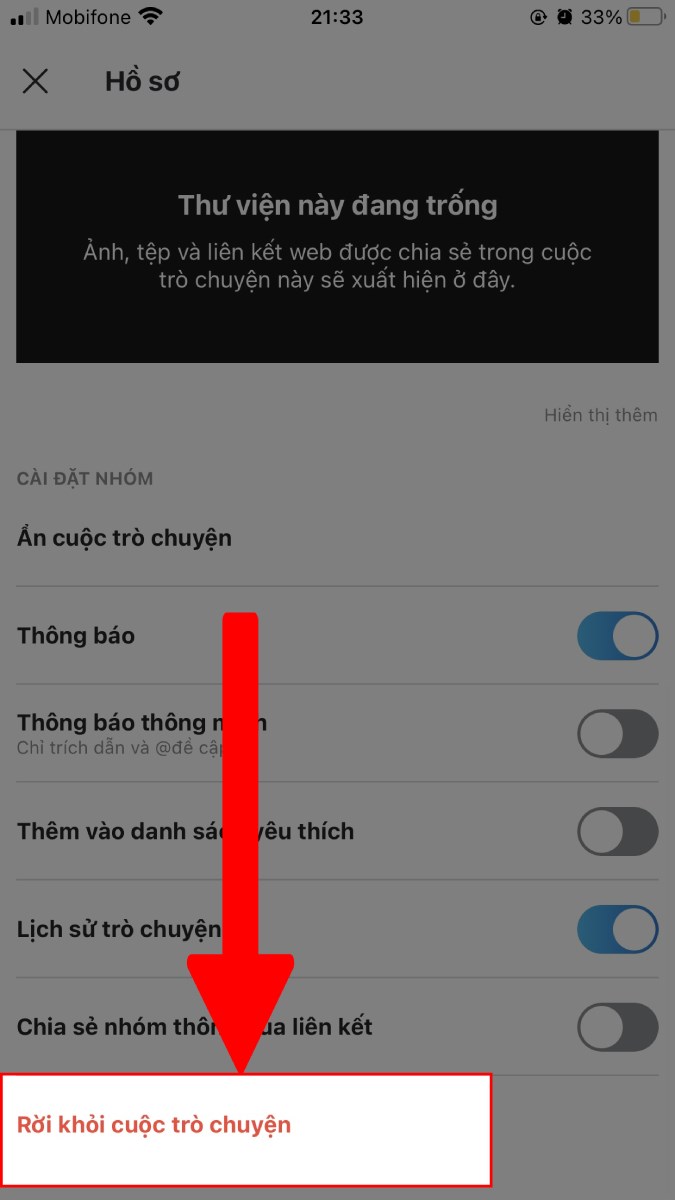 Chọn Rời khỏi cuộc trò chuyện Chọn Rời khỏi cuộc trò chuyện