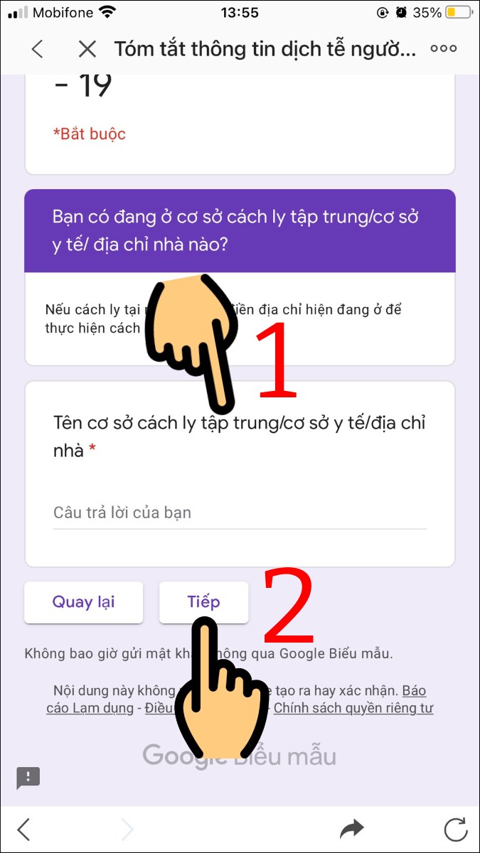 Nhấn nút Tiếp Nhấn nút Tiếp