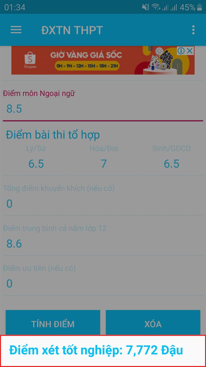 Kết quả sau khi nhập và tính điểm Kết quả sau khi nhập và tính điểm