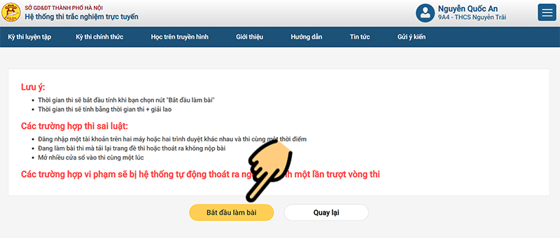 Chọn nút Bắt đầu làm bài Chọn nút Bắt đầu làm bài