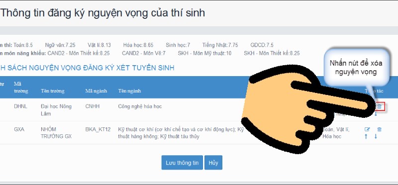 Nhấn nút Xóa Nhấn nút Xóa