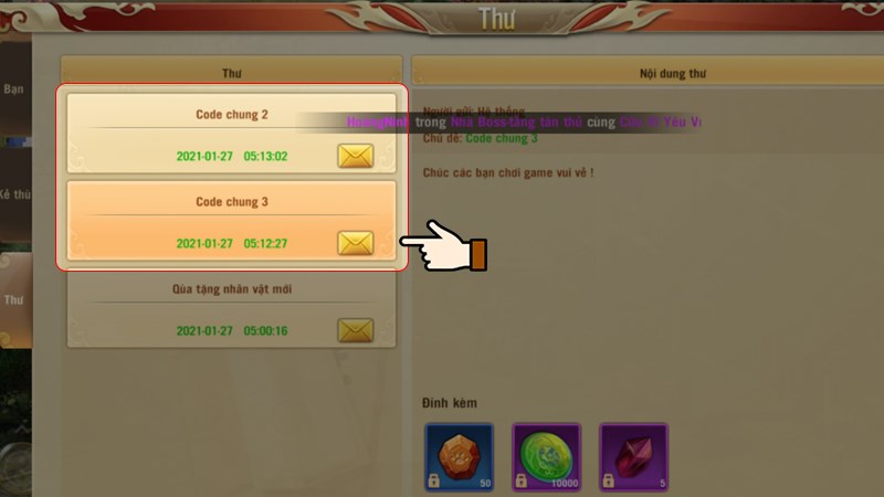 Vào Hòm thư trong game để kiểm tra quà tặng Vào Hòm thư trong game để kiểm tra quà tặng