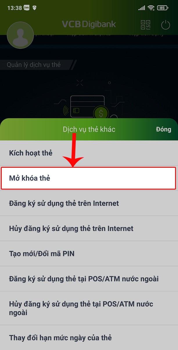 Chọn Mở khóa thẻ. Chọn Mở khóa thẻ.