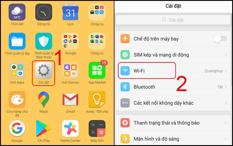 Vào Cài đặt và chọn Wi-Fi