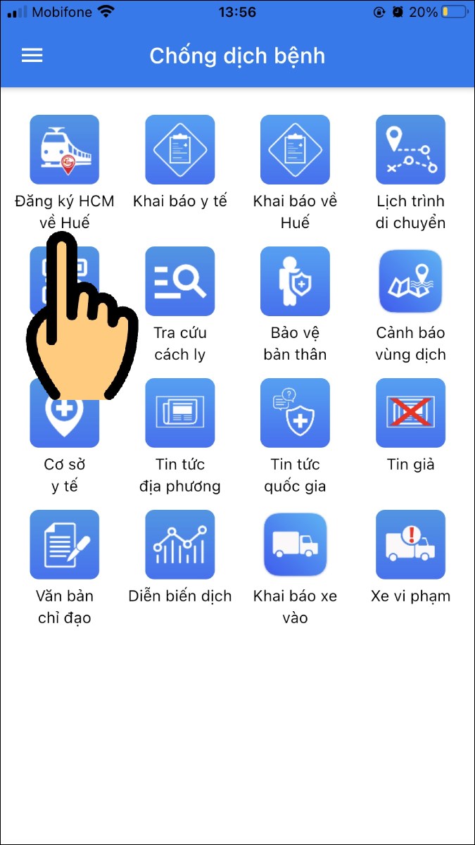 Chọn mục Đăng ký HCM về Huế Chọn mục Đăng ký HCM về Huế