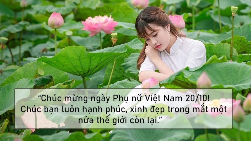 Chúc mừng ngày Phụ nữ Việt Nam 20/10! Chúc bạn luôn hạnh phúc, xinh đẹp trong mắt một nửa thế giới còn lại. Chúc mừng ngày Phụ nữ Việt Nam 20/10! Chúc bạn luôn hạnh phúc, xinh đẹp trong mắt một nửa thế giới còn lại.