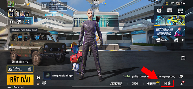 Vào kho đồ trong PUBG