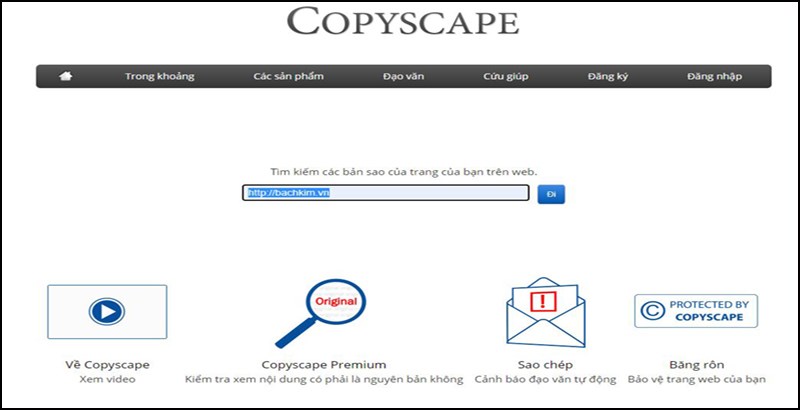 Giao diện trực tuyến của Copy Scape Giao diện trực tuyến của Copy Scape