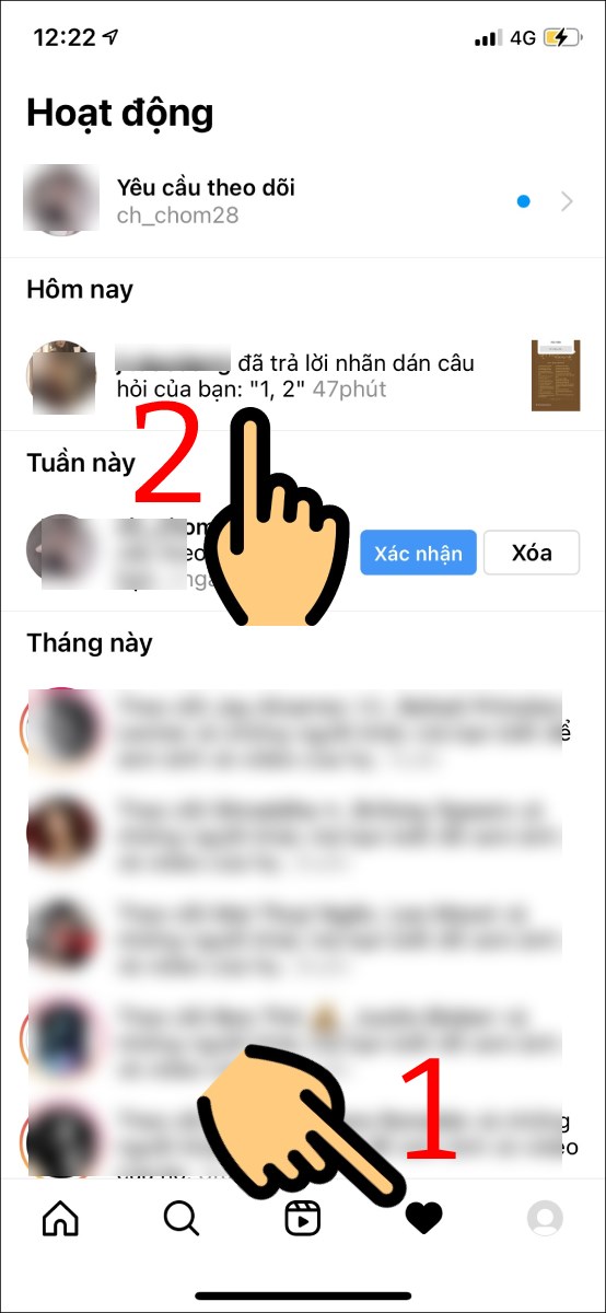 Nhấn vào biểu tượng trái tim và chọn người bạn muốn trả lời Nhấn vào biểu tượng trái tim và chọn người bạn muốn trả lời