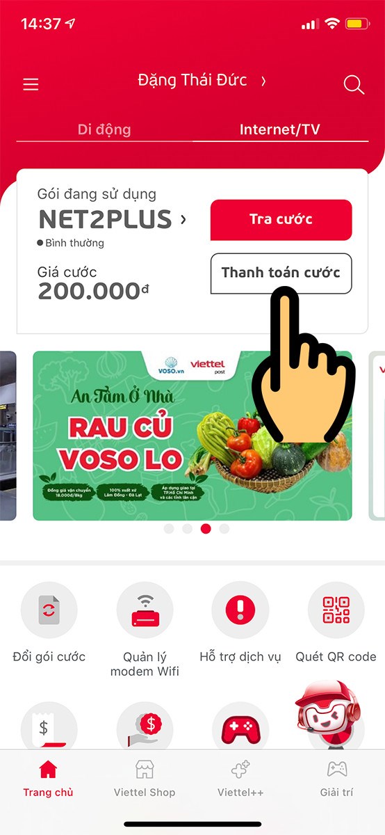Chọn Thanh toán cước Chọn Thanh toán cước