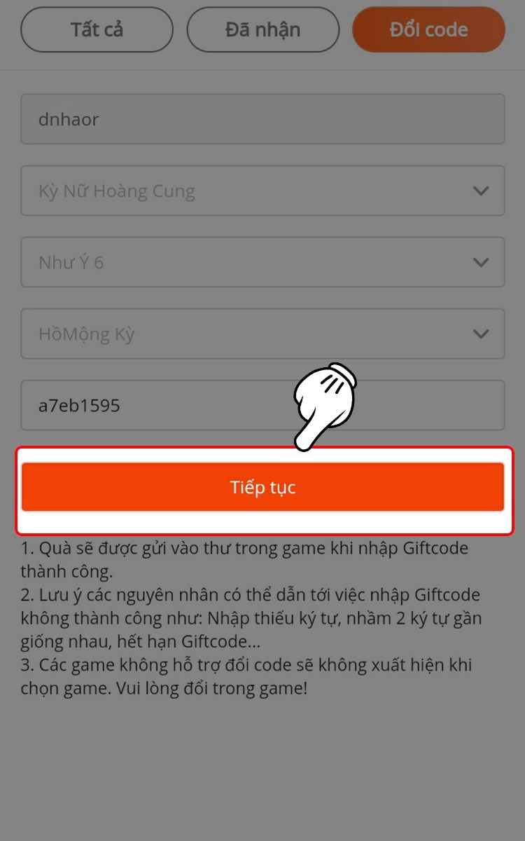 Nhấn Tiếp tục Nhấn Tiếp tục