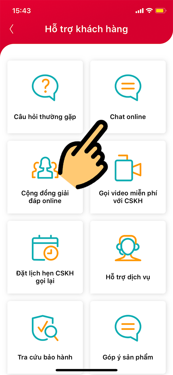 Chọn mục Chat online Chọn mục Chat online