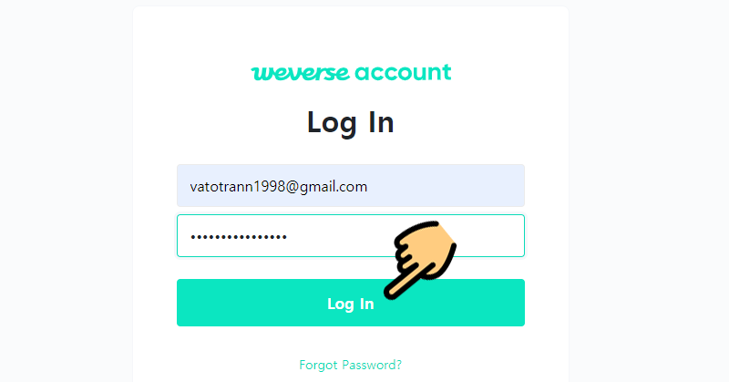 Nhấn Log in để đăng nhập tài khoản Weverse Nhấn Log in để đăng nhập tài khoản Weverse