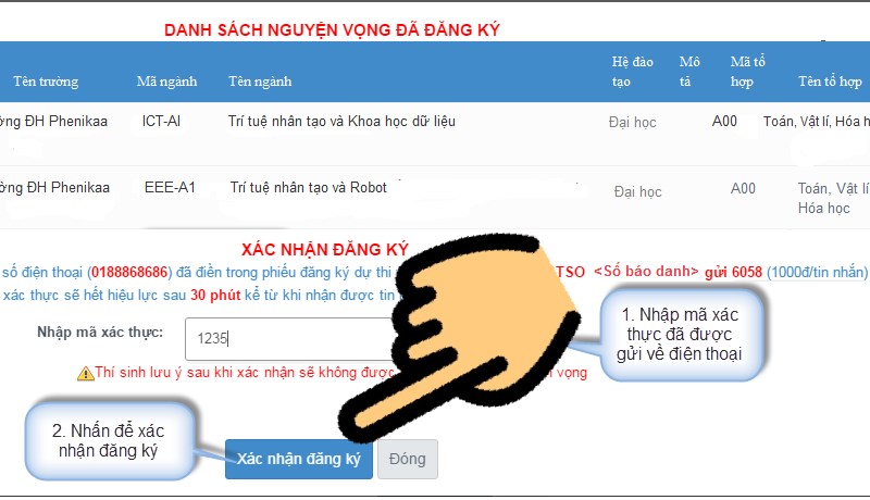Nhập mã xác thực và bấm nút Xác nhận đăng ký Nhập mã xác thực và bấm nút Xác nhận đăng ký