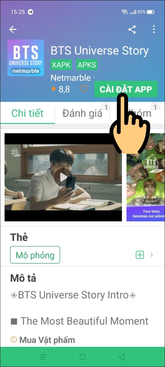 Nhấn nút Cài đặt App Nhấn nút Cài đặt App