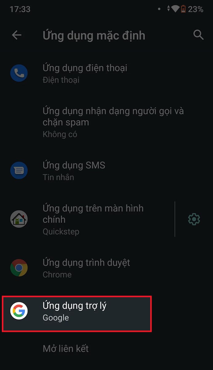 chọn mục Ứng dụng mặc định chọn mục Ứng dụng mặc định