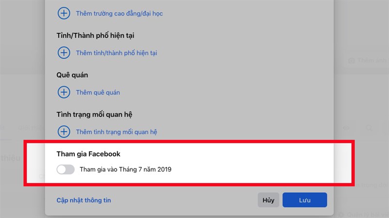 Tại mục Chỉnh sửa chi tiết, kéo xuống để xem ngày tham gia Facebook Tại mục Chỉnh sửa chi tiết, kéo xuống để xem ngày tham gia Facebook