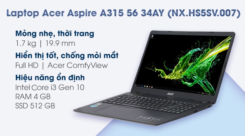 Acer Aspire A315 56 34AY i3 1005G1/4GB/512GB/Win10 (NX.HS5SV.007) Acer Aspire A315 56 34AY i3 1005G1/4GB/512GB/Win10 (NX.HS5SV.007)
