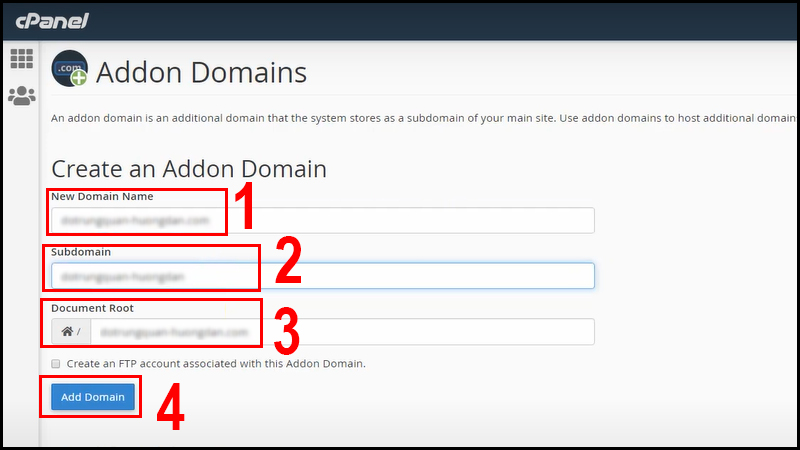 Điền thông tin cần thiến và nhấn Add Domain