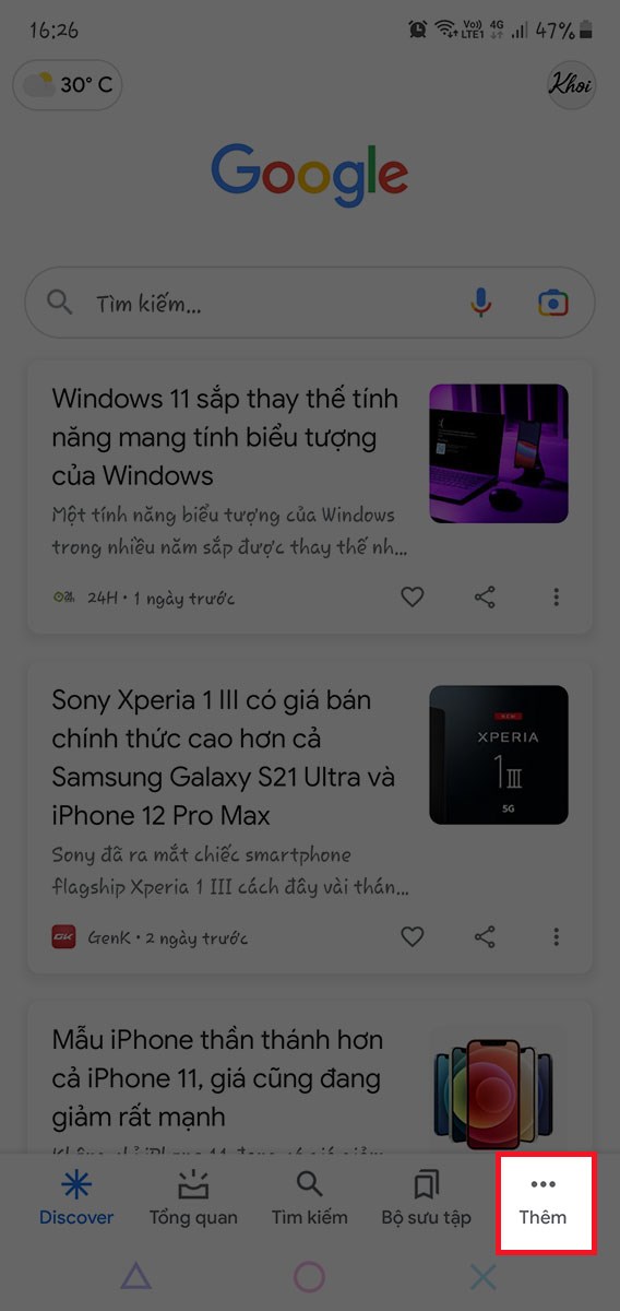 Chọn mục Thêm Chọn mục Thêm