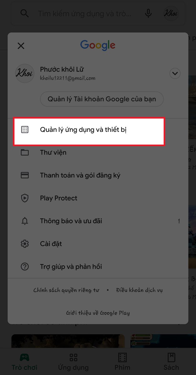 Chọn Quản lý ứng dụng và thiết bị Chọn Quản lý ứng dụng và thiết bị