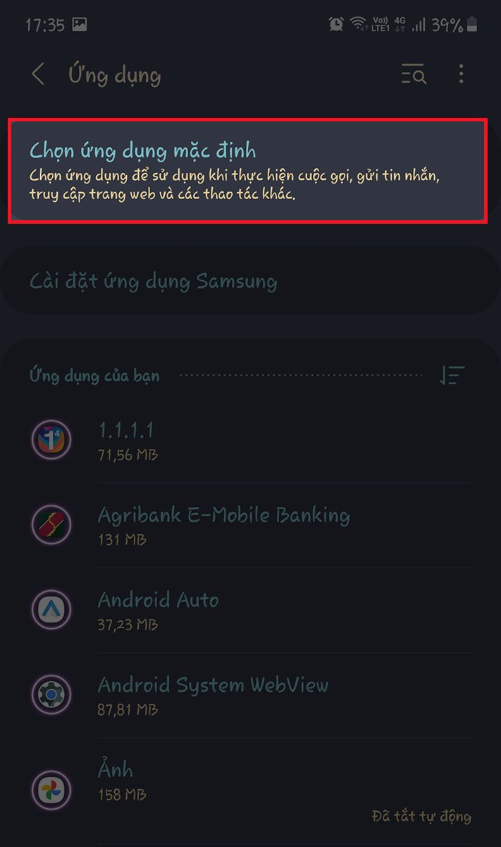 Chọn ứng dụng mặc định Chọn ứng dụng mặc định