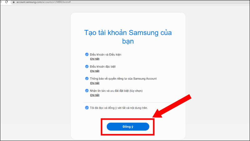 Đọc các mục điều khoản và Đồng ý