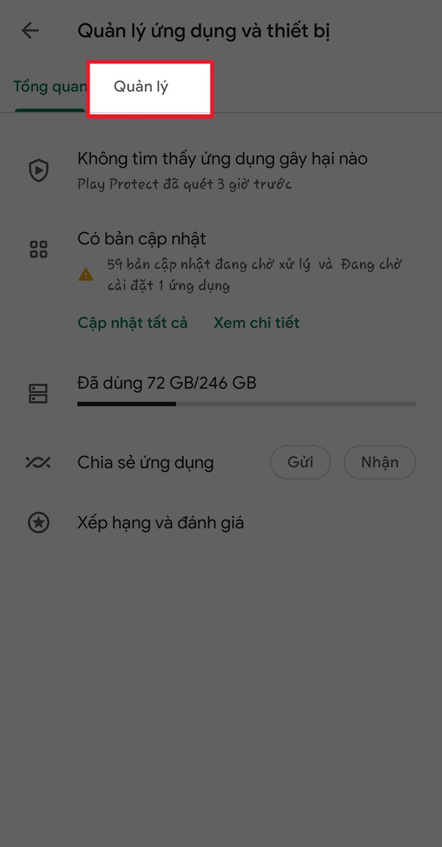 chọn tab Quản lý chọn tab Quản lý