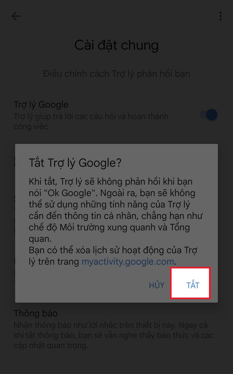 Xác nhận tắt Xác nhận tắt