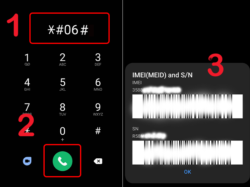 Check IMEI Samsung bằng cách gọi *#06#