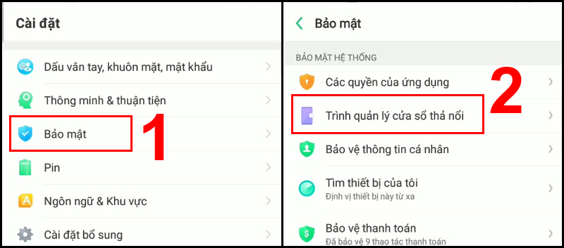 Truy cập Trình quản lý cửa sổ thả nổi trong Bảo mật
