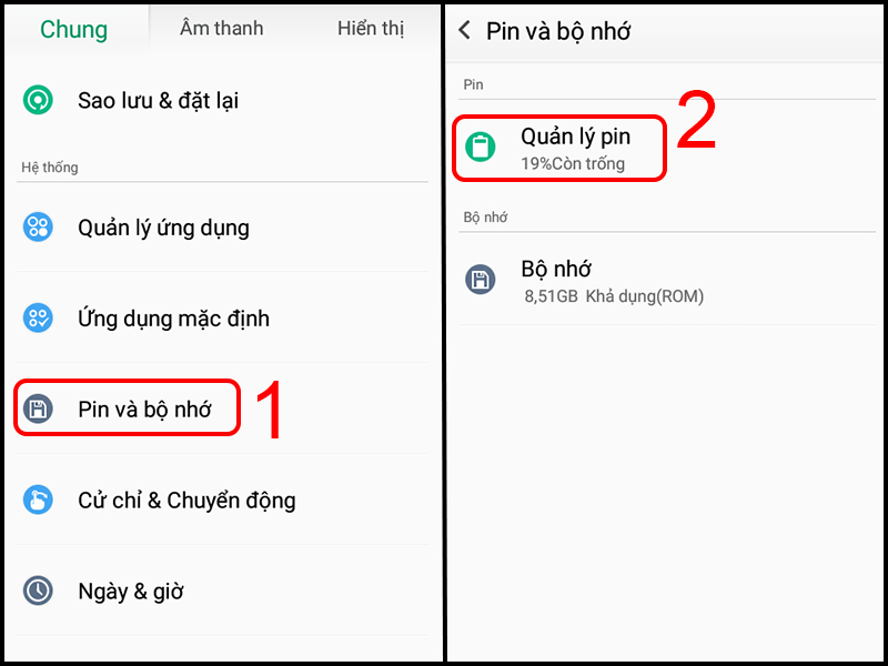 Chọn Quản lý pin trong Cài đặt