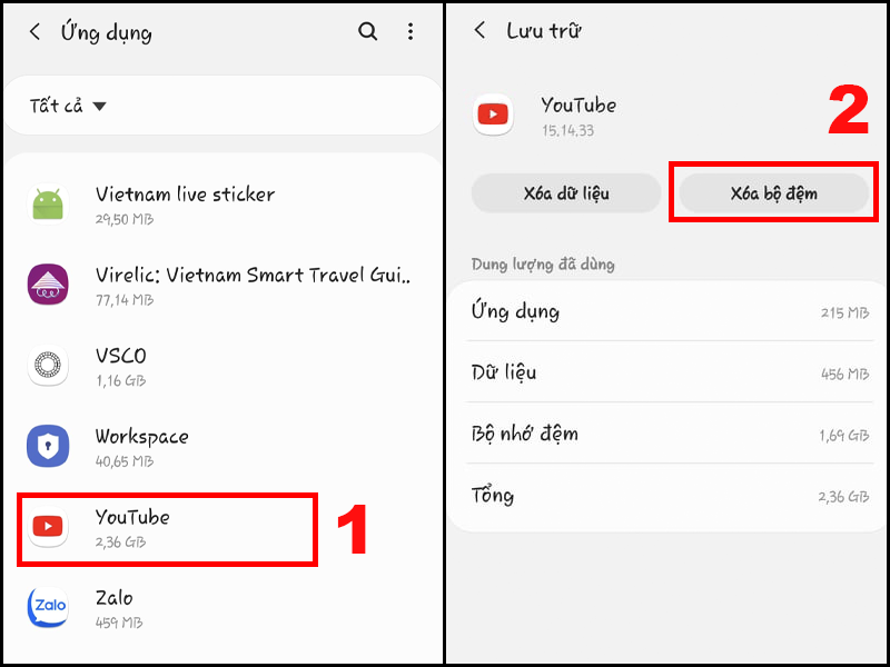 Xoá bộ nhớ đệm của YouTube